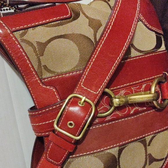 Vintage Coach Y2K Hampton Signature C Hobo – Rare Red Leather Shoulder Bag - Picture 7 of 16